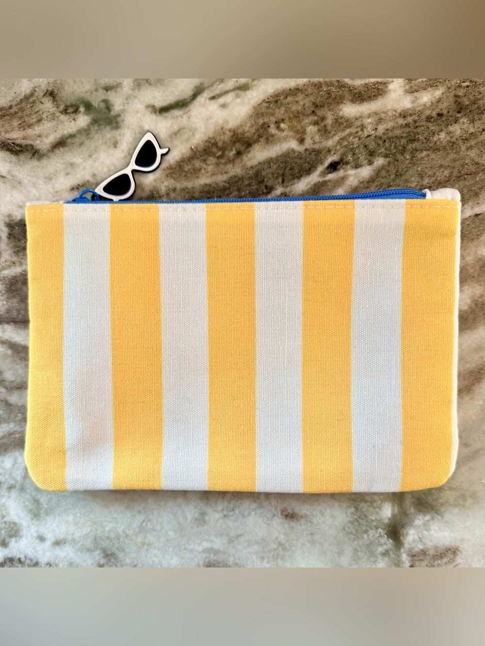 Ipsy Glam Bag~July 2026 NWOT 5x7” - Bag only~No Products~White/Yellow/Blue~New